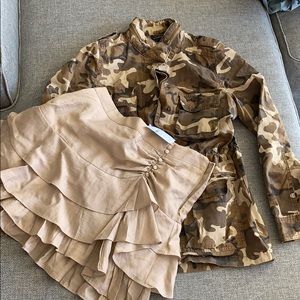 Camo jacket and mini skater skirt